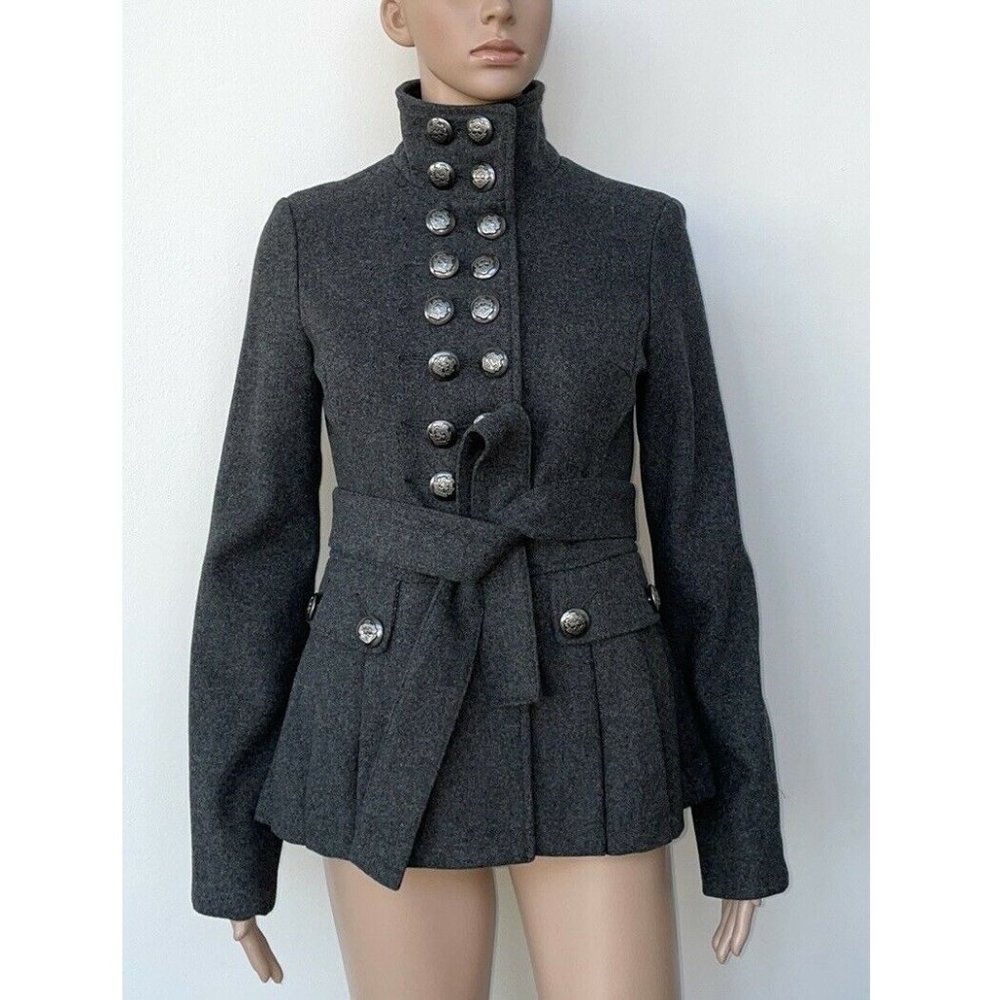 FREE PEOPLE Grey Wool Colonel Military Pea Coat Jacket | Size XS